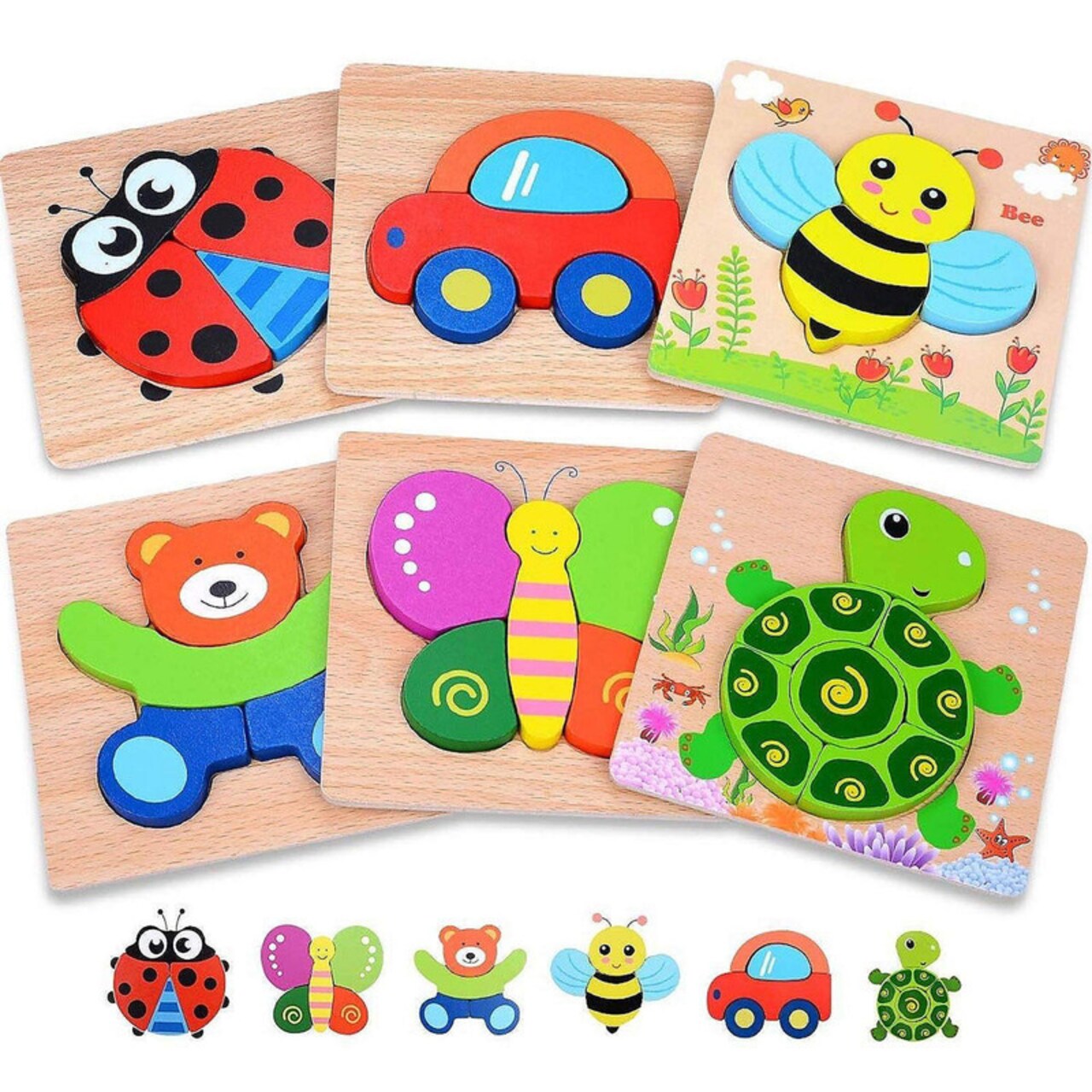 Wooden Puzzles for Toddlers Montessori Toy Set of 6 Educational Puzzles for Ages 1–3